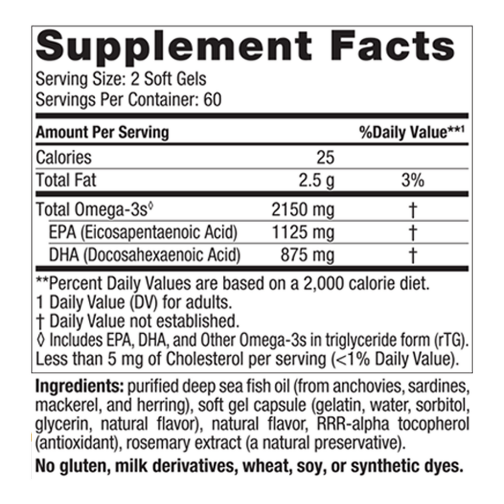 Supplement Facts label for Nordic Naturals ProOmega 2000 with 1125 mg EPA and 875 mg DHA per serving