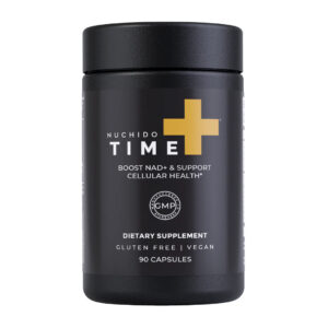 nuchido time+ nad+ supplement bottle front view 90 capsules regenerize health