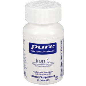 Pure Encapsulations Iron-C dietary supplement bottle, 60 capsules, with vitamin C and highly absorbable iron for muscle and red blood cell support.