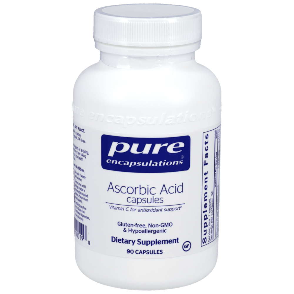 pure encapsulations ascorbic acid vitamin c 1000 mg bottle 90 capsules gluten free non gmo antioxidant support