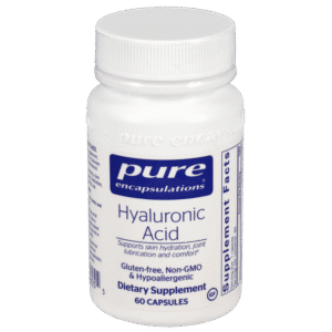 Pure Encapsulations Hyaluronic Acid dietary supplement bottle, 60 capsules, supports skin hydration and joint comfort