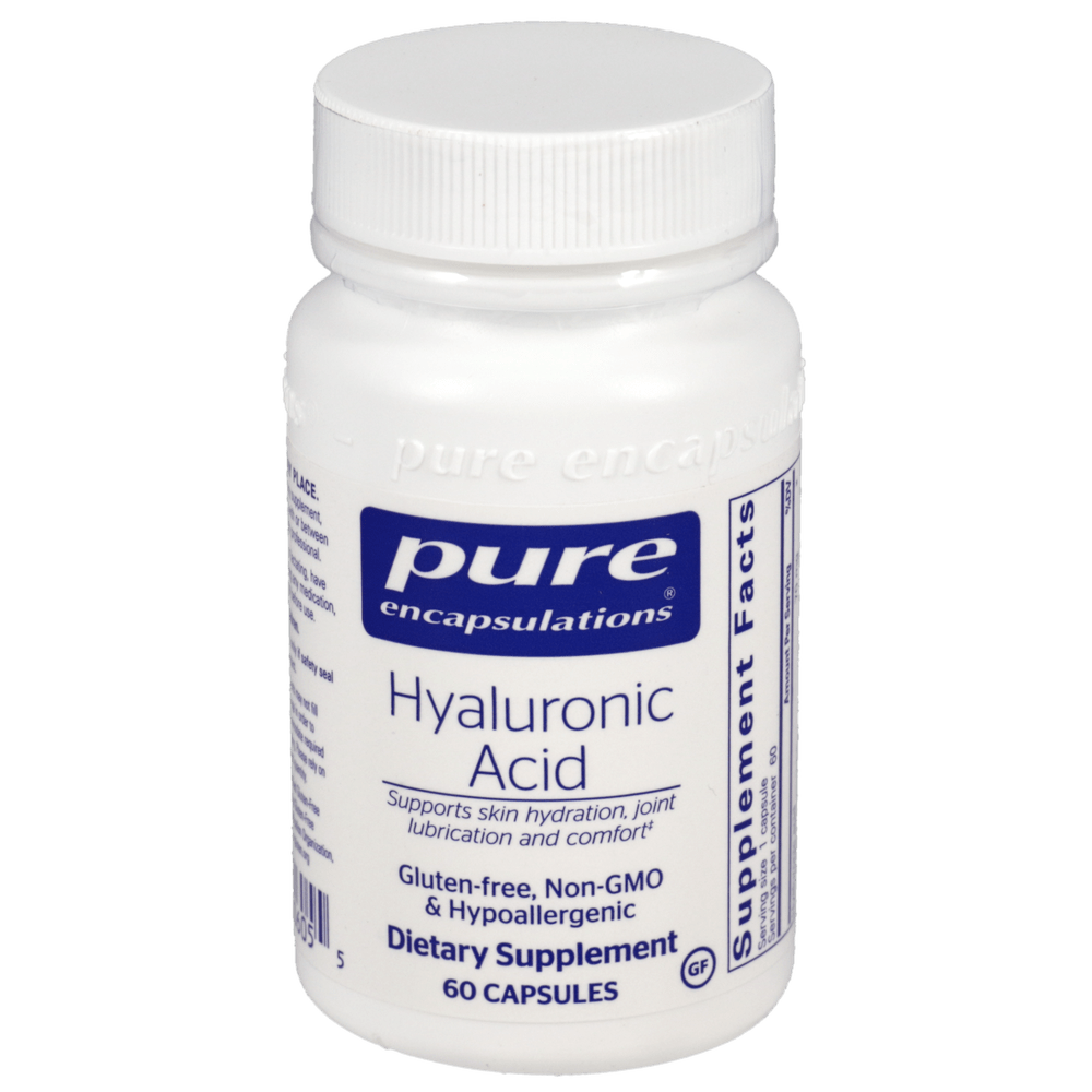 Pure Encapsulations Hyaluronic Acid dietary supplement bottle, 60 capsules, supports skin hydration and joint comfort