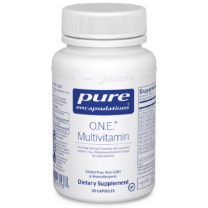pure encapsulations o.n.e. multivitamin bottle 30 capsules gluten free non gmo hypoallergenic once daily multivitamin with coq10